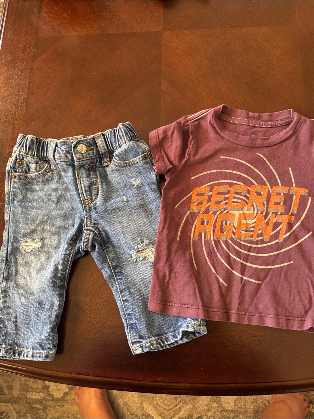 Kids "Secret Agent" Graphic Tee and Distressed Denim Jeans